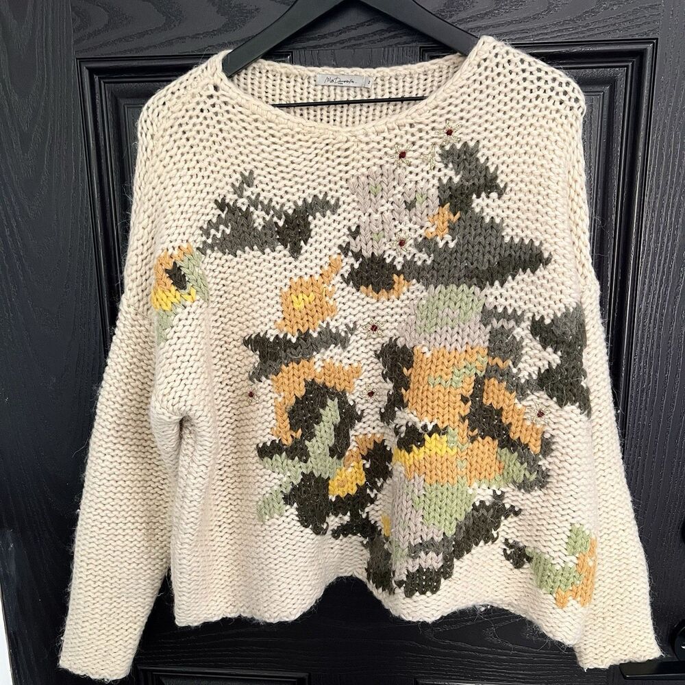 Mes Demoiselles Paris Chunky Fall Wool Pullover Embroidered Sweater Size 2